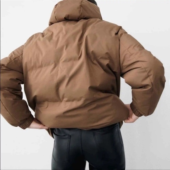 Zara Sand Brown Hooded Quilted Jacket - Picture 9 of 13